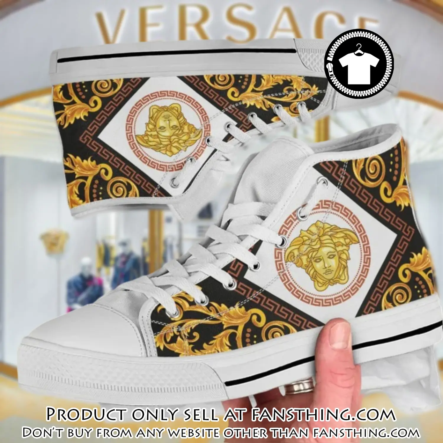Versace medusa gold white high top canvas shoes luxury brand gifts for men women fst5204469